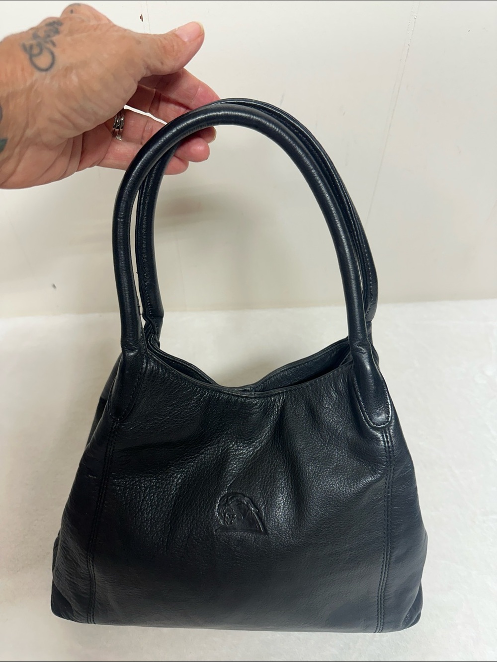 Black Hobo Leather Shoulder Bag with Double Handles